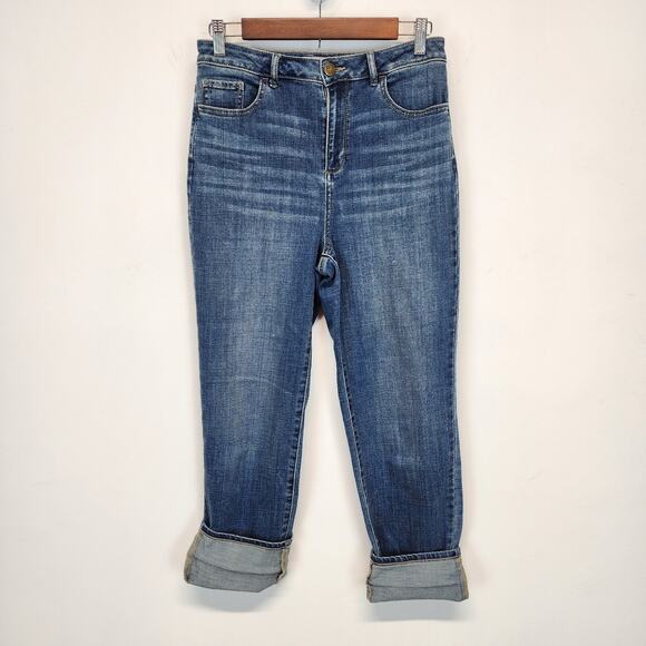 LOGO Lori Goldstein Girlfriend Jeans Size 4 28" High Waist Stretch Distressed - Picture 1 of 14